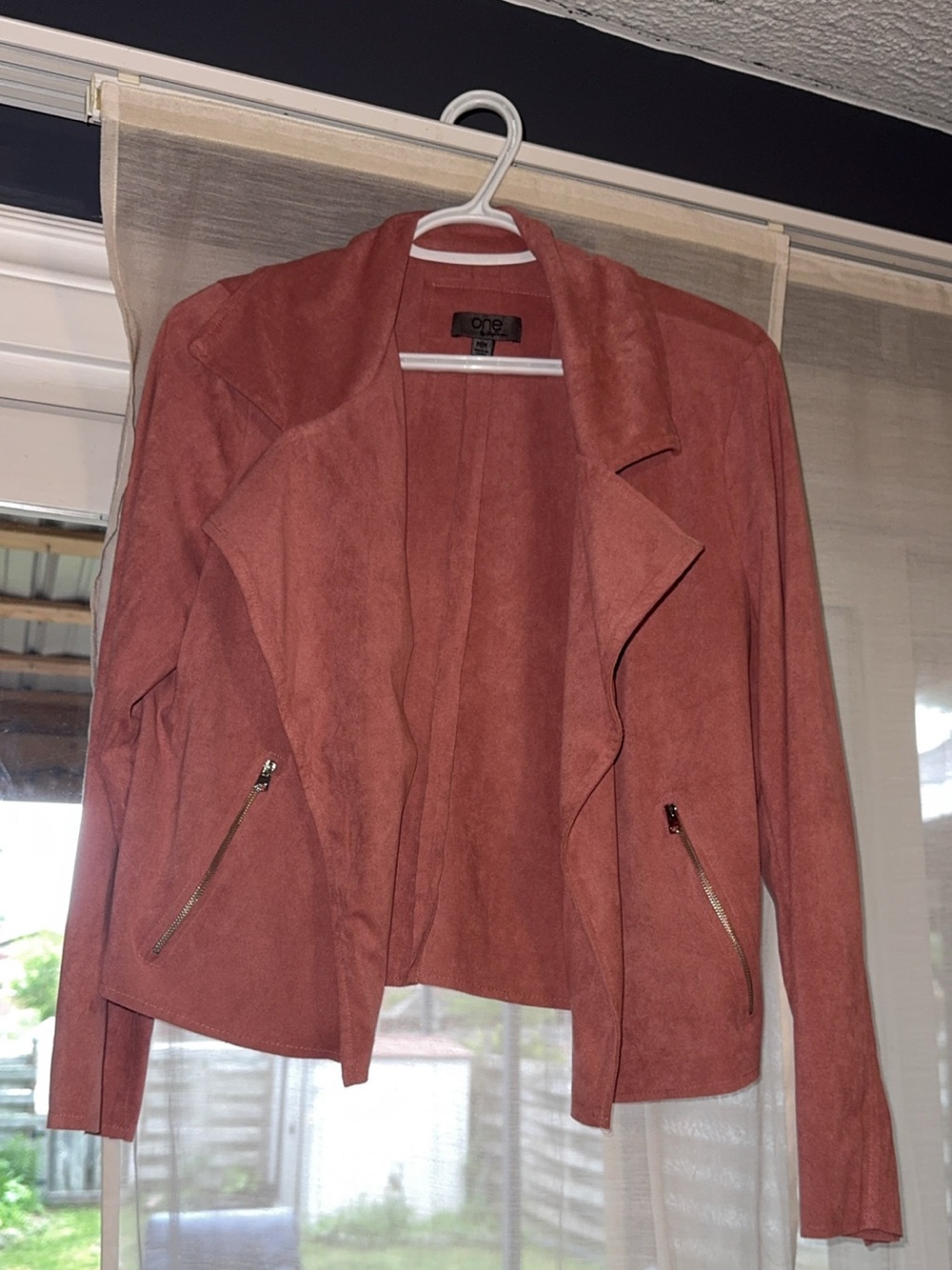 One by Chapter One women's faux suede open-front drape jacket